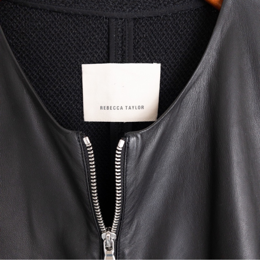 Rebecca Taylor . Leather & Boucle Knit Ruffle Peplum Jacket - Picture 6 of 10